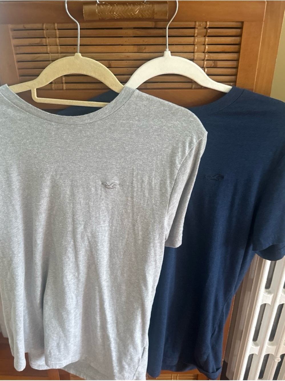 Pair of Hollister Men’s Crew Neck T-Shirts- Light Tan and Blue